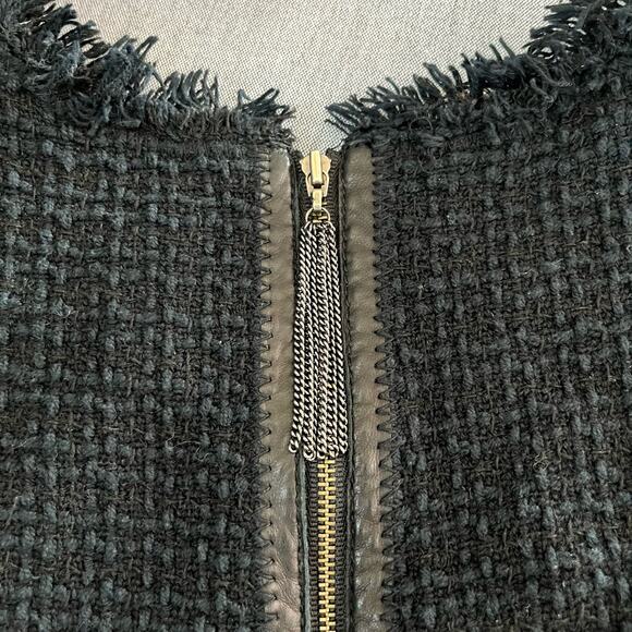 Rebecca Taylor Black Tweed Peplum Fringe Leather Trim Wool Cap Sleeve Top 2 - Picture 14 of 16